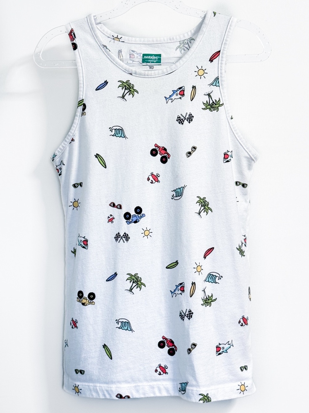 365 Kids by Garanimals Boys Tank Top Size 10 White Beach Surf Print
